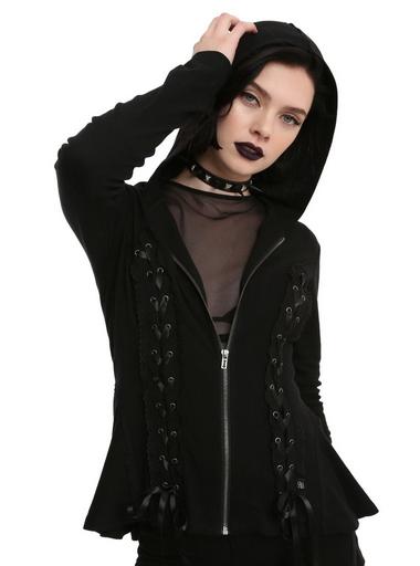 THEAIRTOWN lace hood snap top ブラック 10956714_hi?h=512