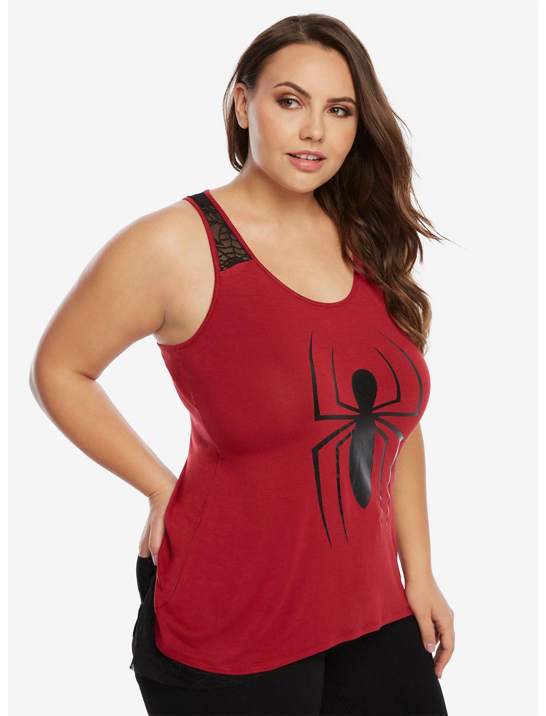 Marvel Spider-Man Sharkbite Lace Tank Top Plus Size, RED, hi-res