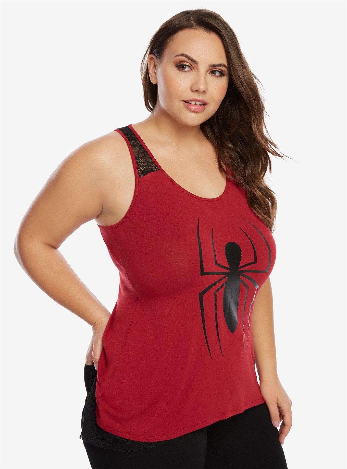 Marvel Spider-Man Sharkbite Lace Tank Top Plus Size, RED, hi-res