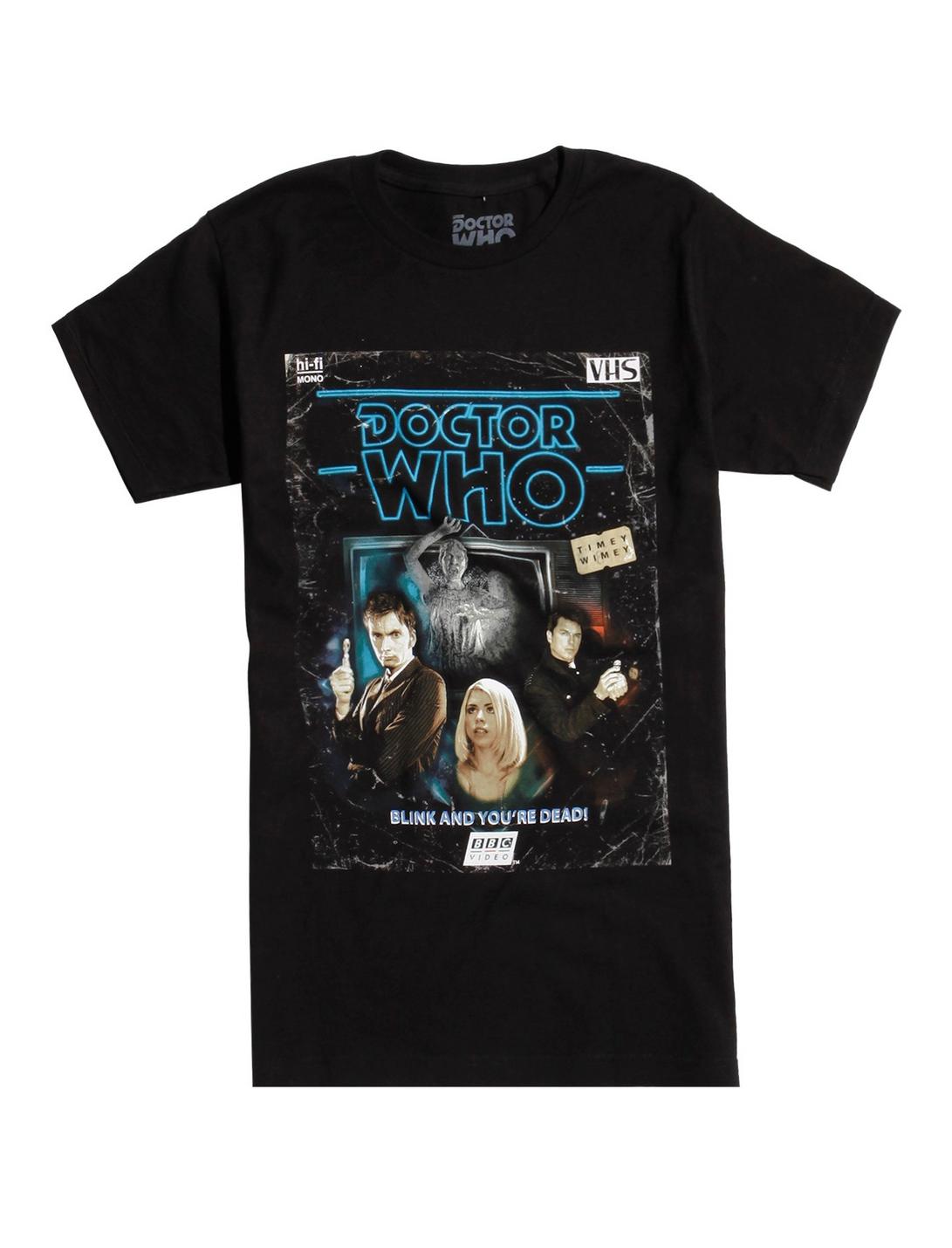 Doctor Who Blink And You're Dead Retro VHS T-Shirt, BLACK, hi-res