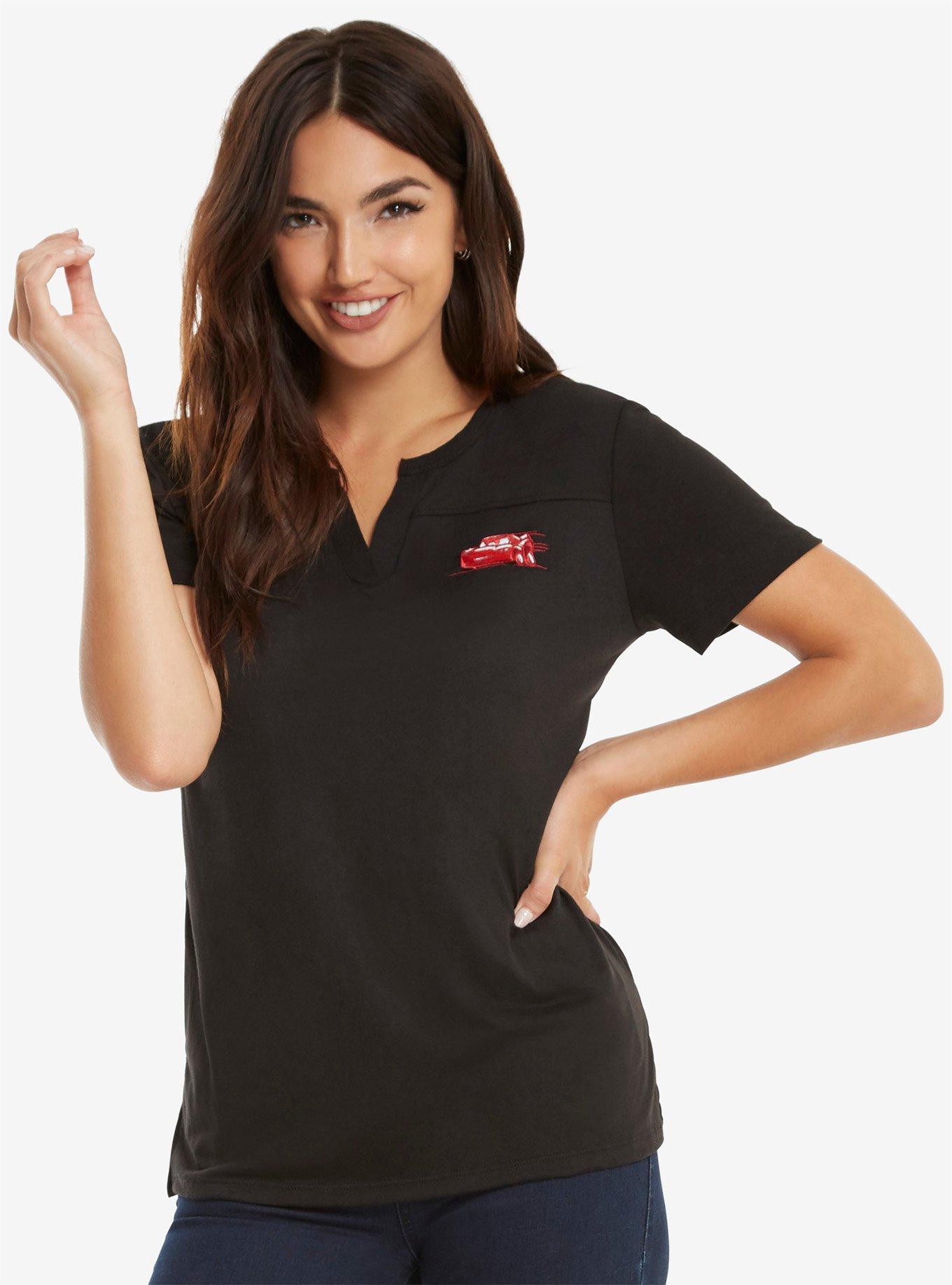 Disney Pixar Cars Lightning McQueen Embroidered Womens Top, BLACK, hi-res