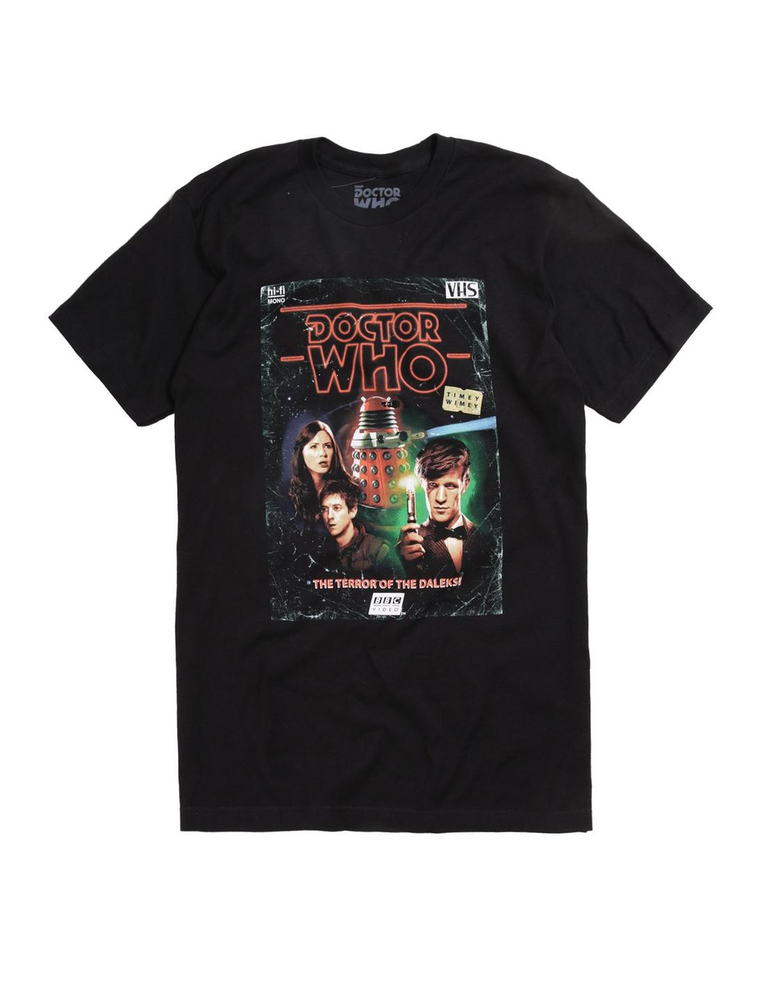 Doctor Who Terror Of The Daleks Retro VHS T-Shirt, BLACK, hi-res