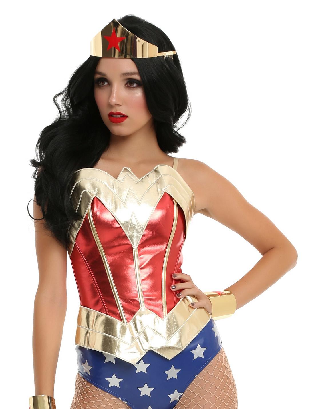 DC Comics Wonder Woman Lace-Up Corset, RED, hi-res