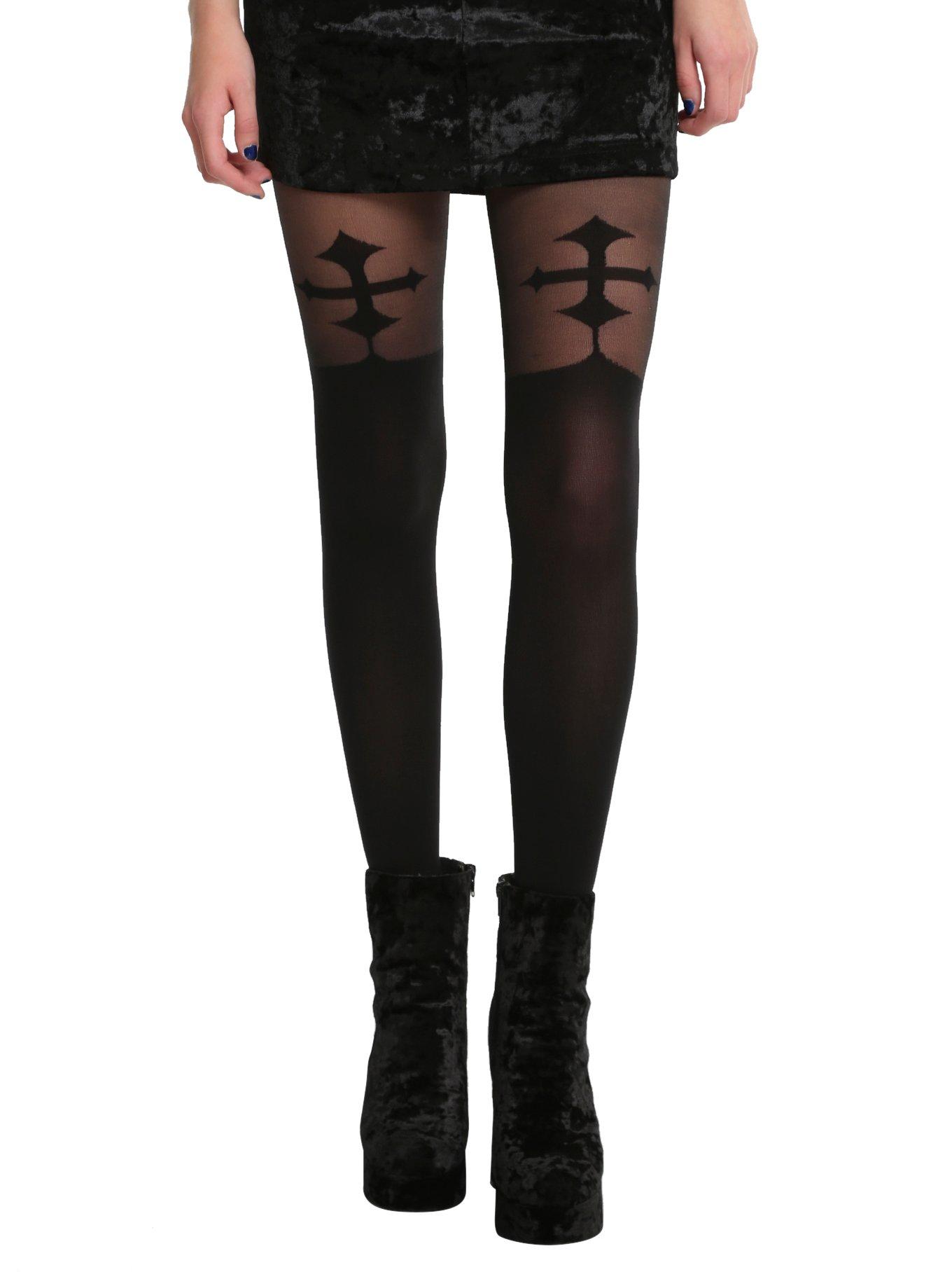 Cross Net Black Gothic Tights - Gothic Tights