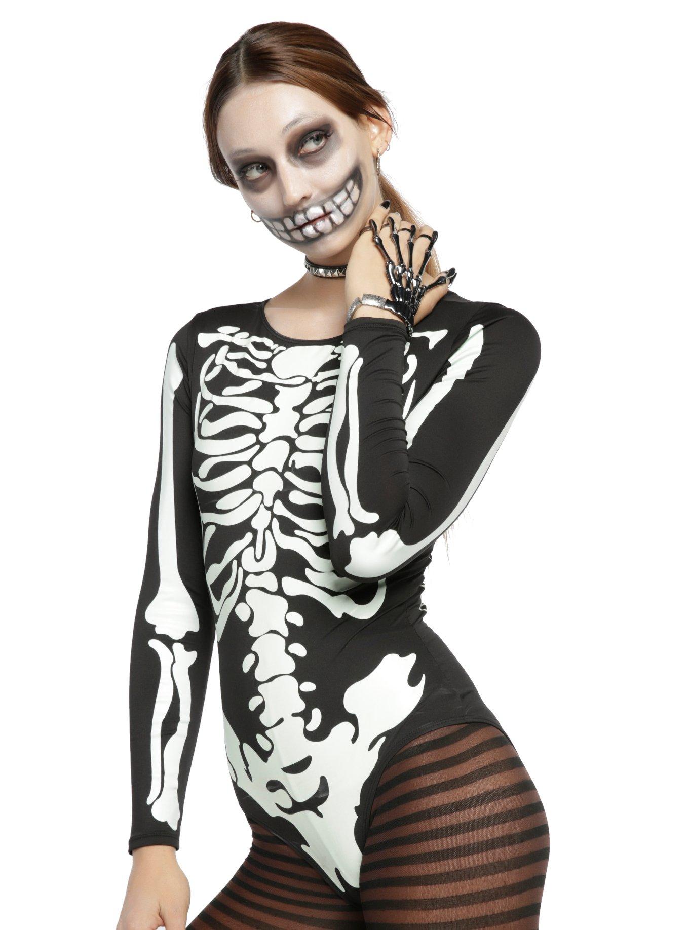 Skeleton Glow-In-The-Dark Bodysuit, BLACK, hi-res