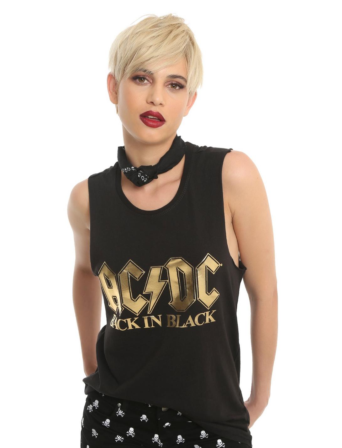 AC/DC Back In Black Gold Foil Girls Tank Top, BLACK, hi-res