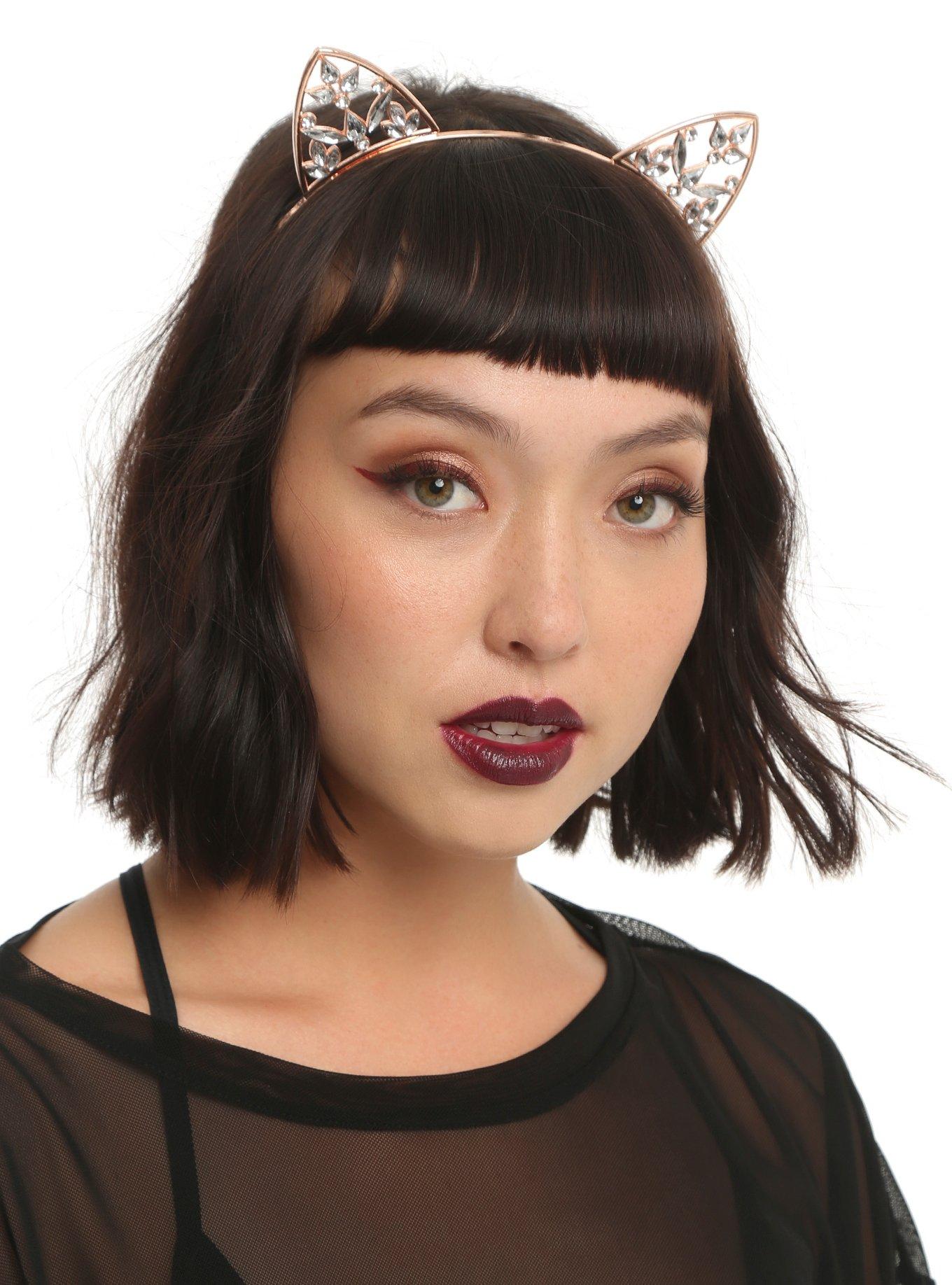 Rose Gold Clear Stone Cat Ear Headband, , hi-res