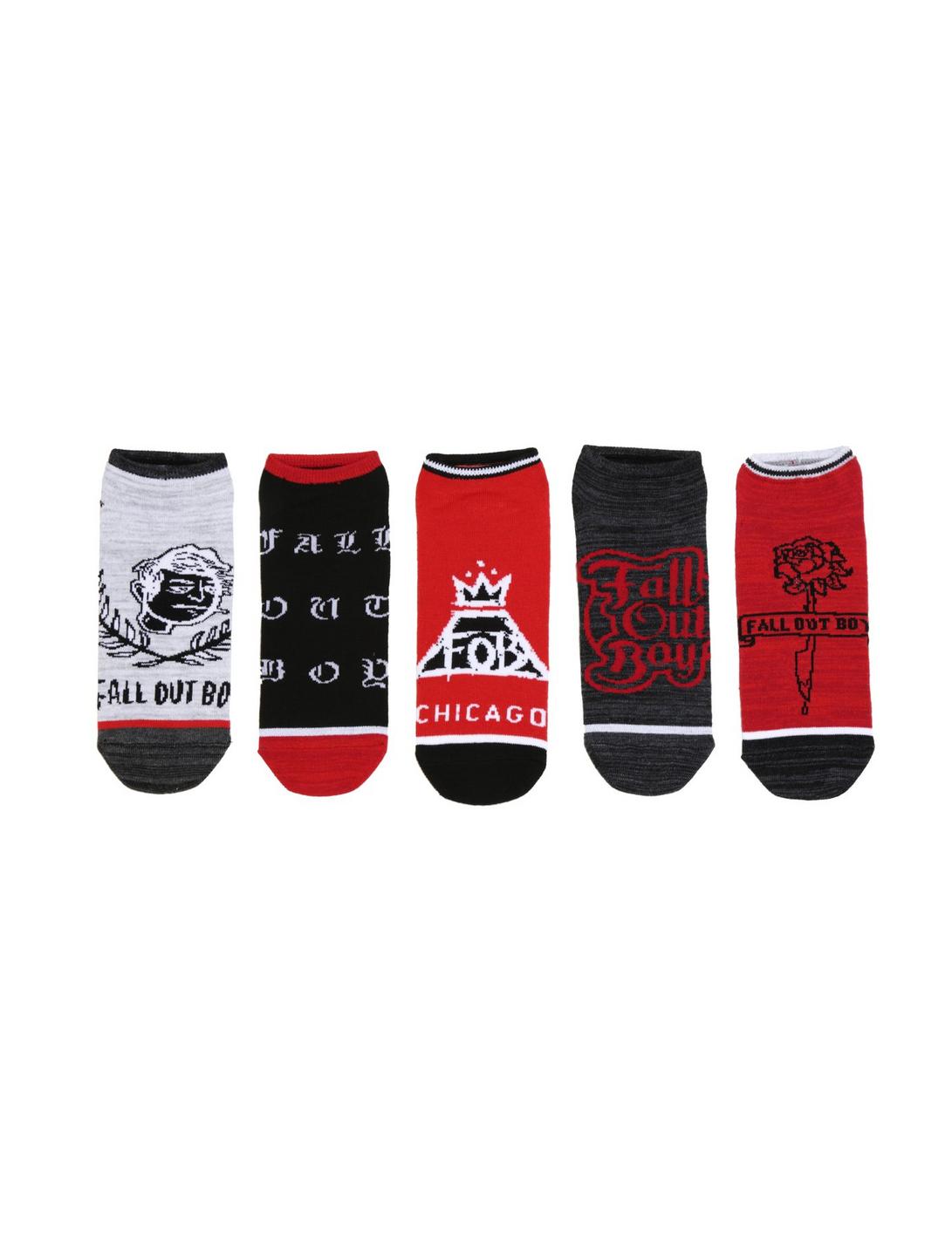 Fall Out Boy Red And Black No-Show Socks 5 Pair, , hi-res