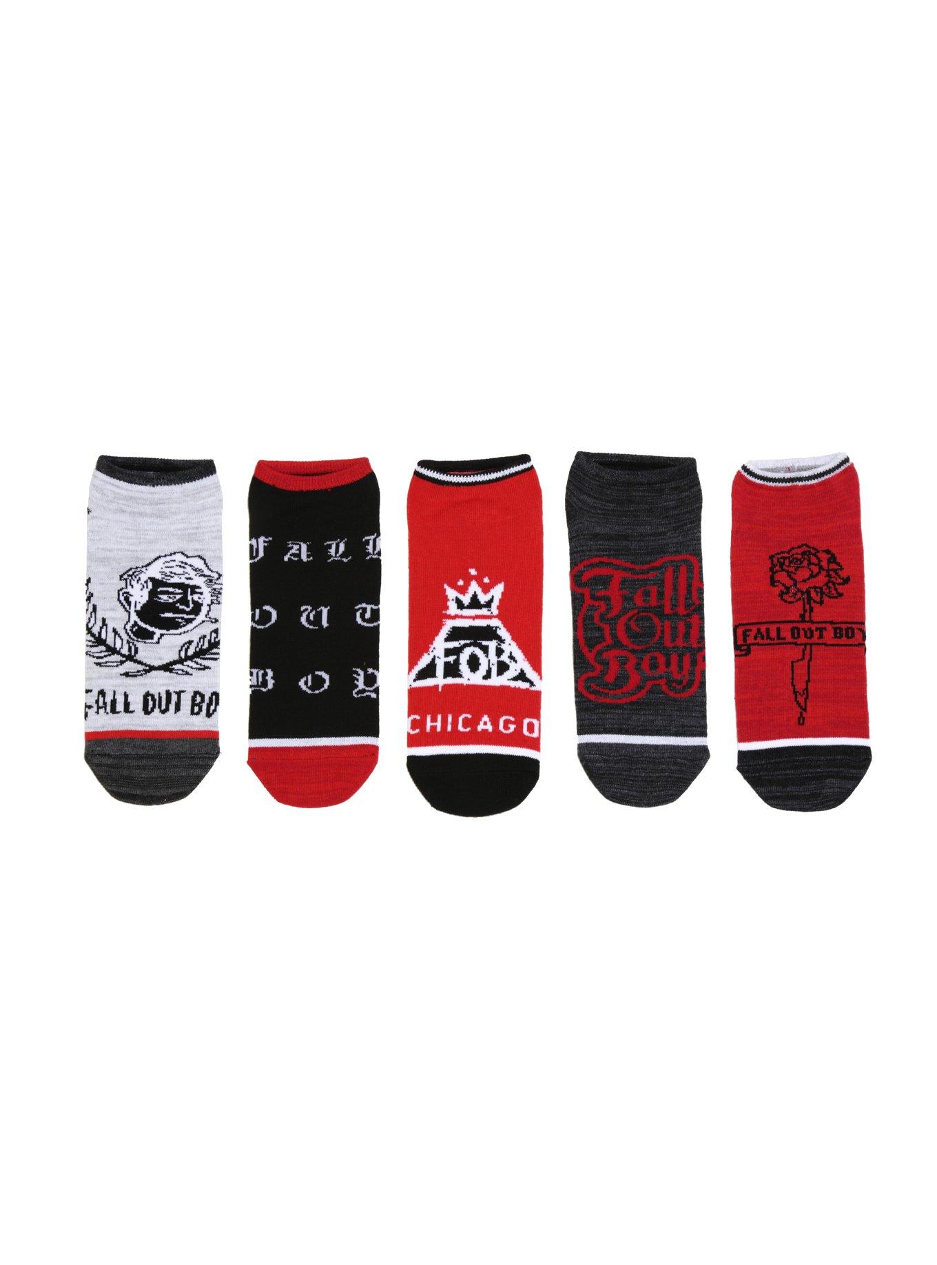 Fall Out Boy Red And Black No-Show Socks 5 Pair | Hot Topic