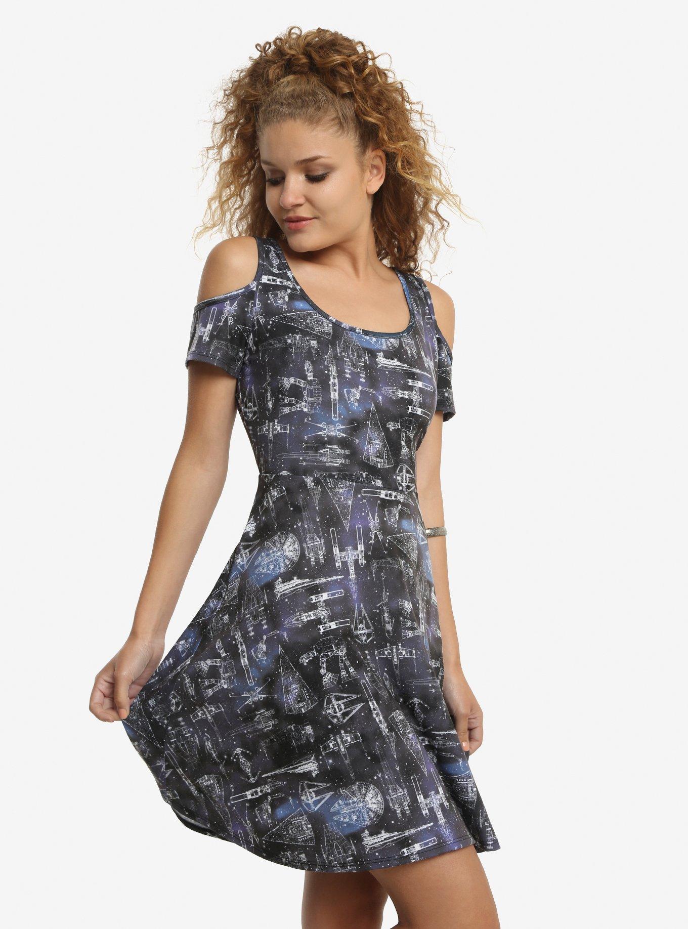 Star Wars Far Away Constellation Ships Dress, BLACK, hi-res