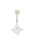 14G Pronged Square CZ Navel Barbell, , hi-res