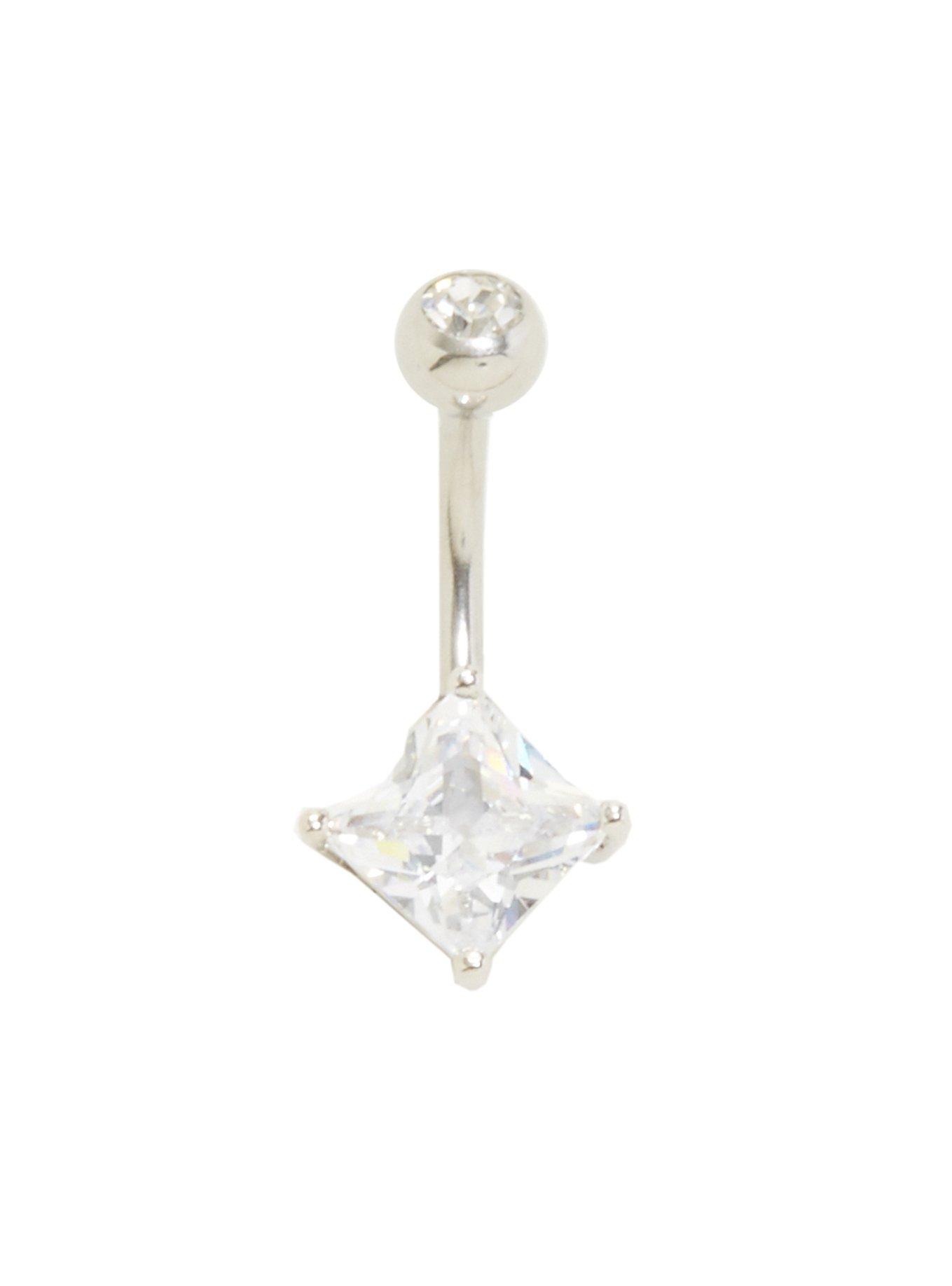 14G Pronged Square CZ Navel Barbell, , hi-res