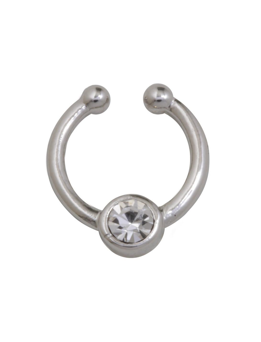 Silver Clear CZ Faux Septum Ring, , hi-res