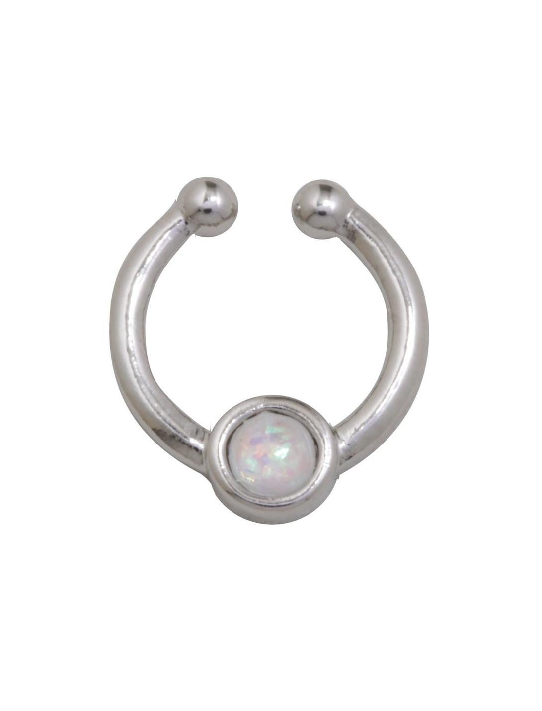 Silver White Opal Faux Septum Ring, , hi-res