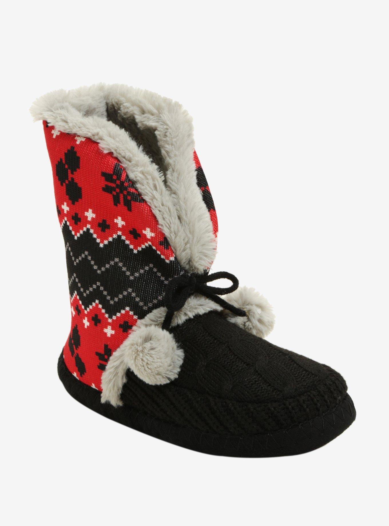 DC Comics Harley Quinn Fair Isle Pom Slipper Boots, MULTI, hi-res