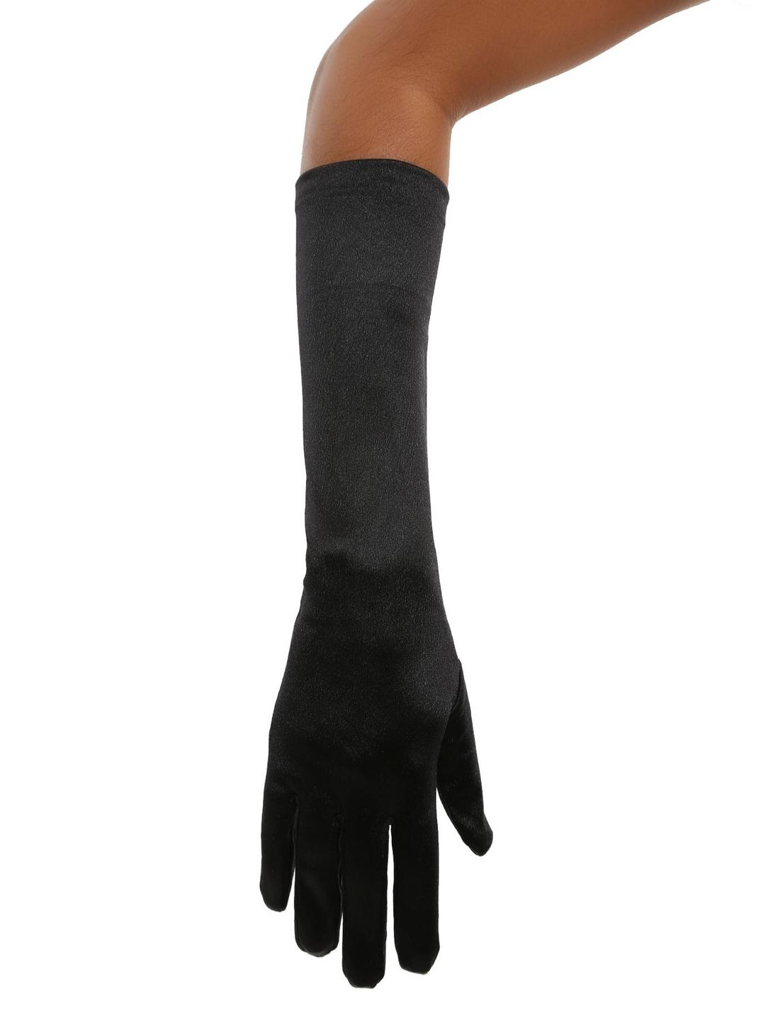 Black Satin Elbow-Length Gloves, , hi-res