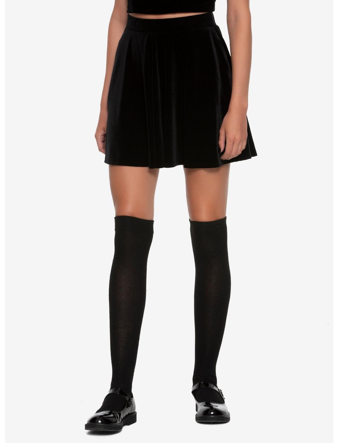 Velvet Skater Pocket Skirt, BLACK, hi-res