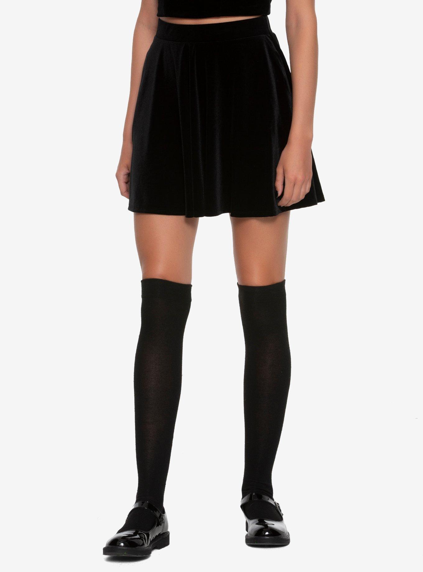 Velvet Skater Pocket Skirt, BLACK, hi-res