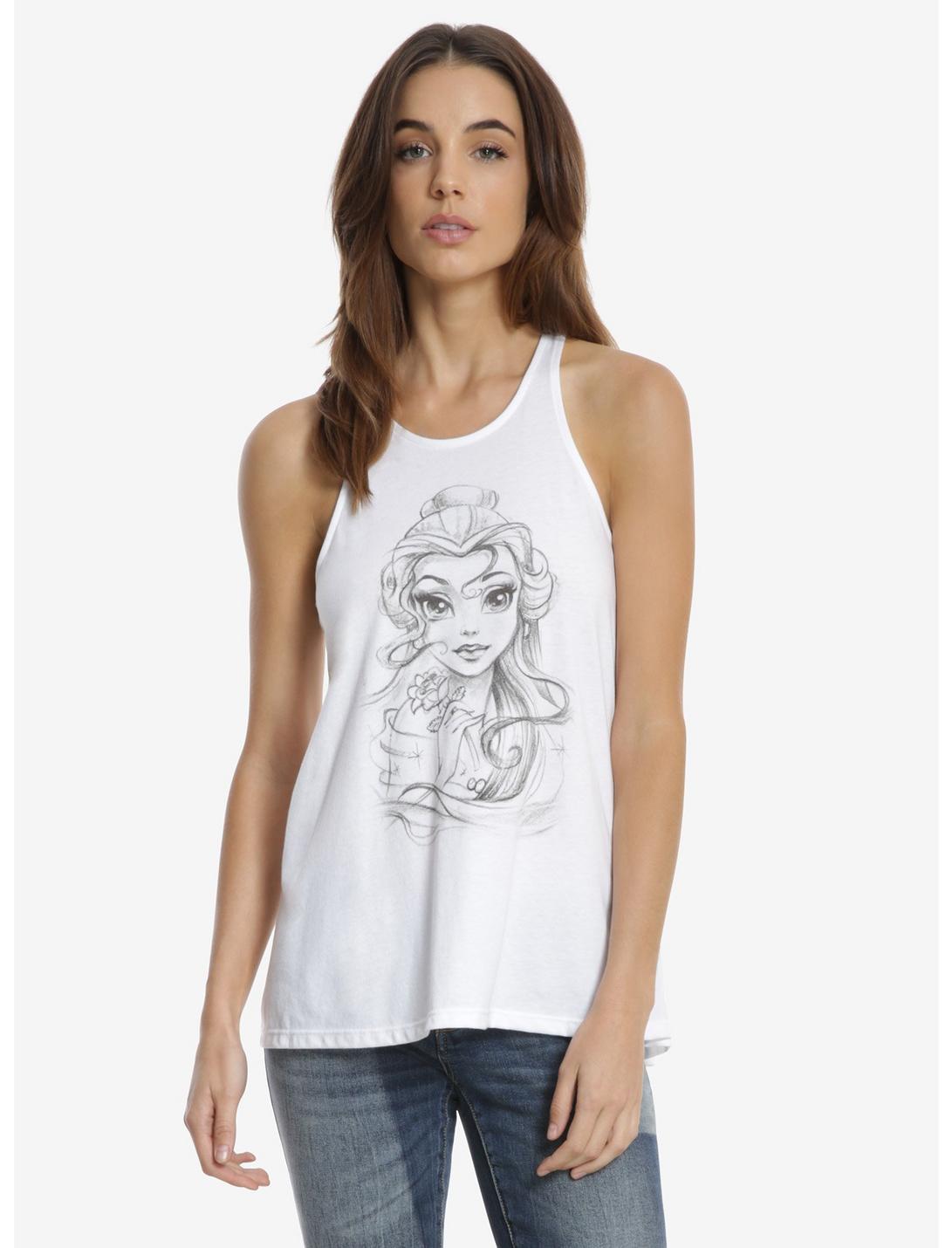 Disney Beauty And The Beast Shaded Sketch Womens Tank Top, WHITE, hi-res