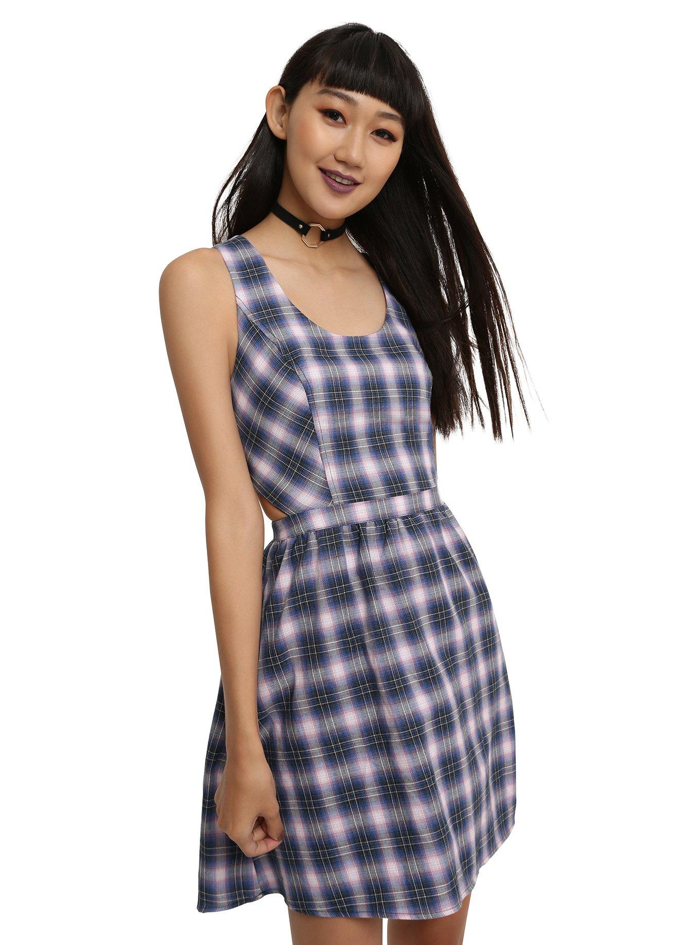 Plaid Skater Dress, BLUE, hi-res