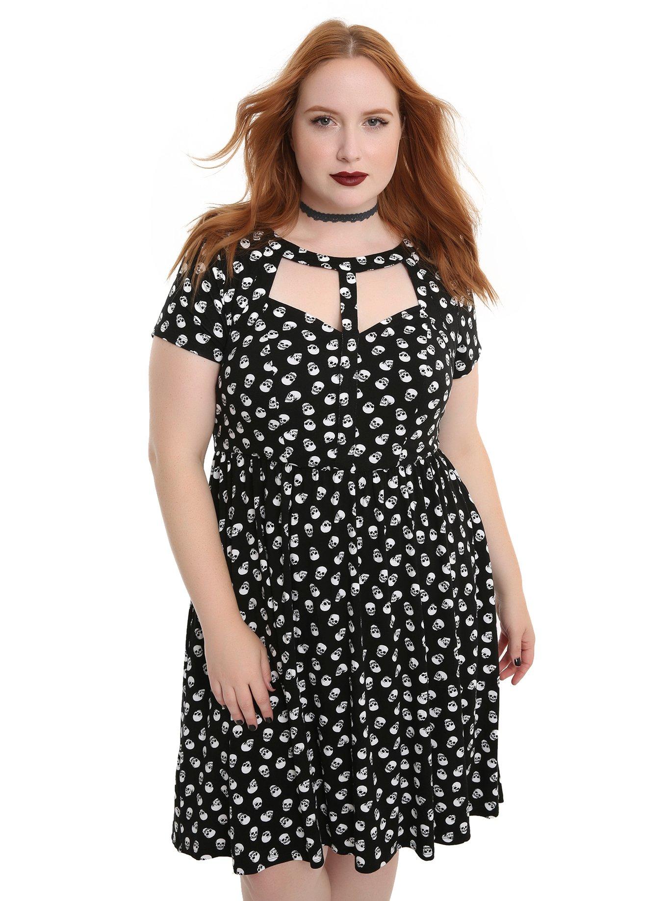 Black & White Skull Cutout Mesh Dress Plus Size | Hot Topic