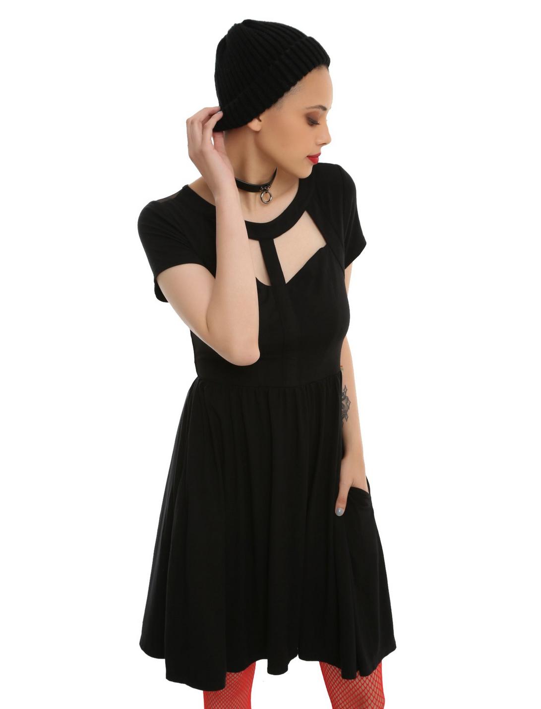 Black Cutout Mesh Dress, BLACK, hi-res