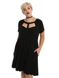 Black Cutout Mesh Dress Plus Size, BLACK, hi-res