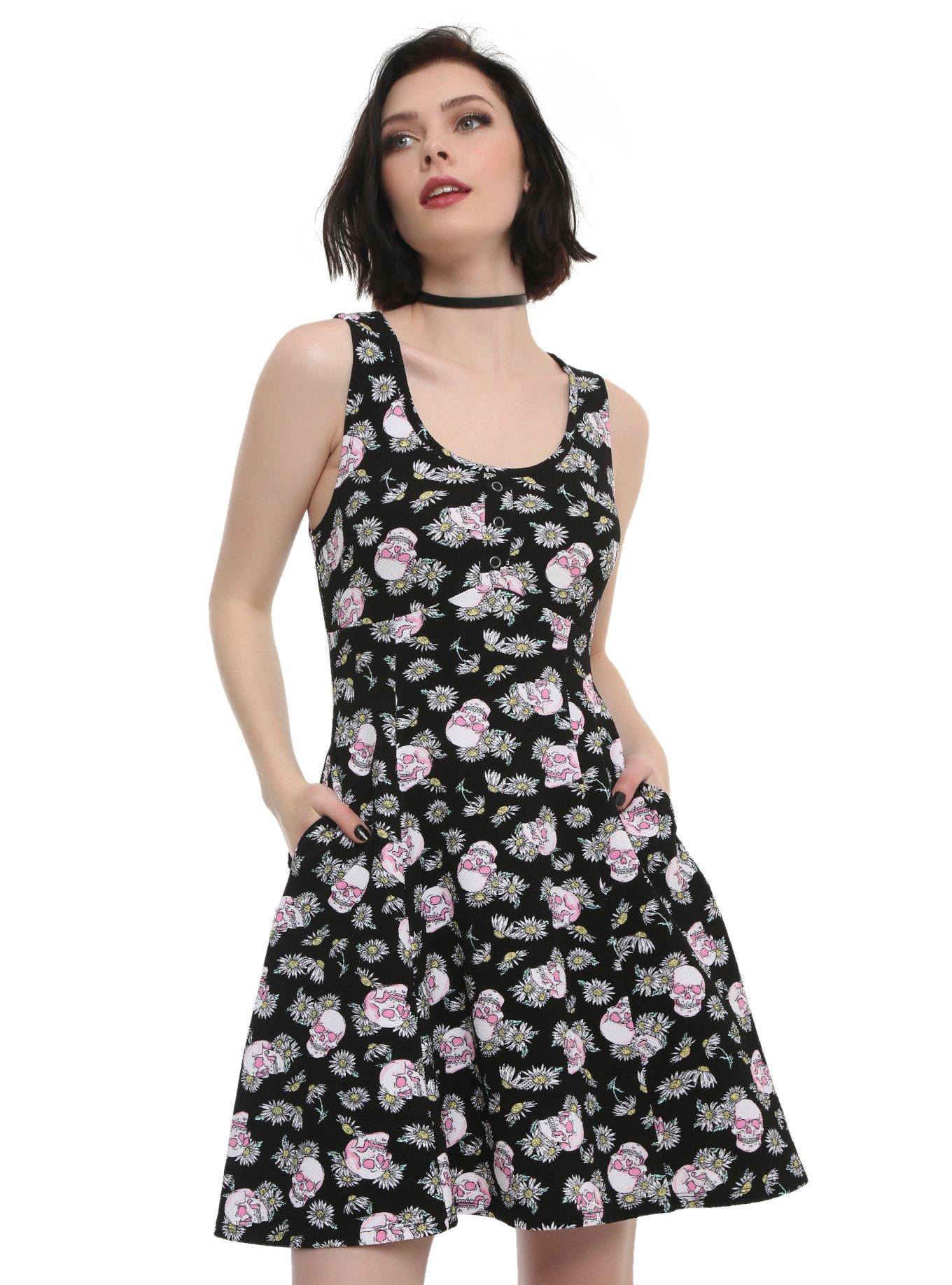 Daisy & Skull Fit & Flare Dress | Hot Topic