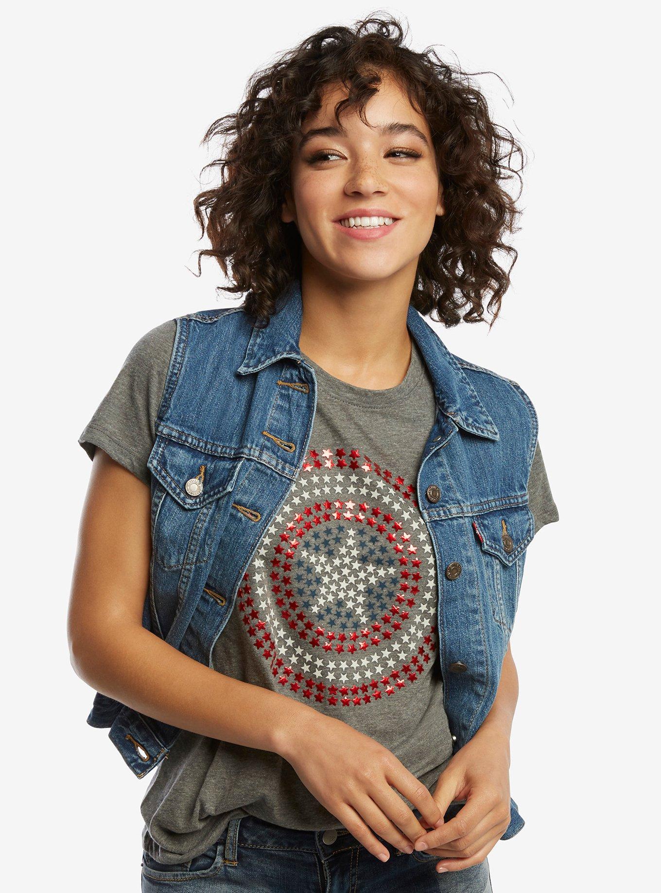 Marvel Captain America Studded Logo T-Shirt, BLUE, hi-res