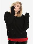 Black Grommet Girls Sweater Plus Size, BLACK, hi-res