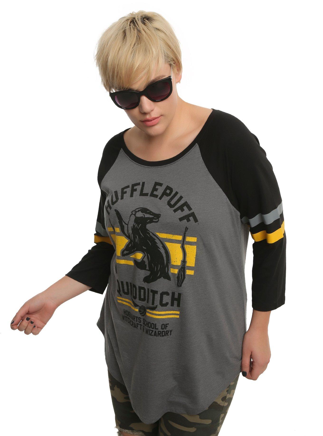Harry Potter Hufflepuff Quidditch Girls Raglan Plus Size, GREY, hi-res