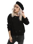 Black Grommet Girls Sweater, BLACK, hi-res