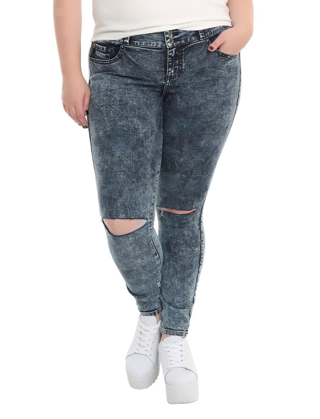 Blackheart Indigo Acid Wash Super Skinny Jeans Plus Size, BLUE, hi-res