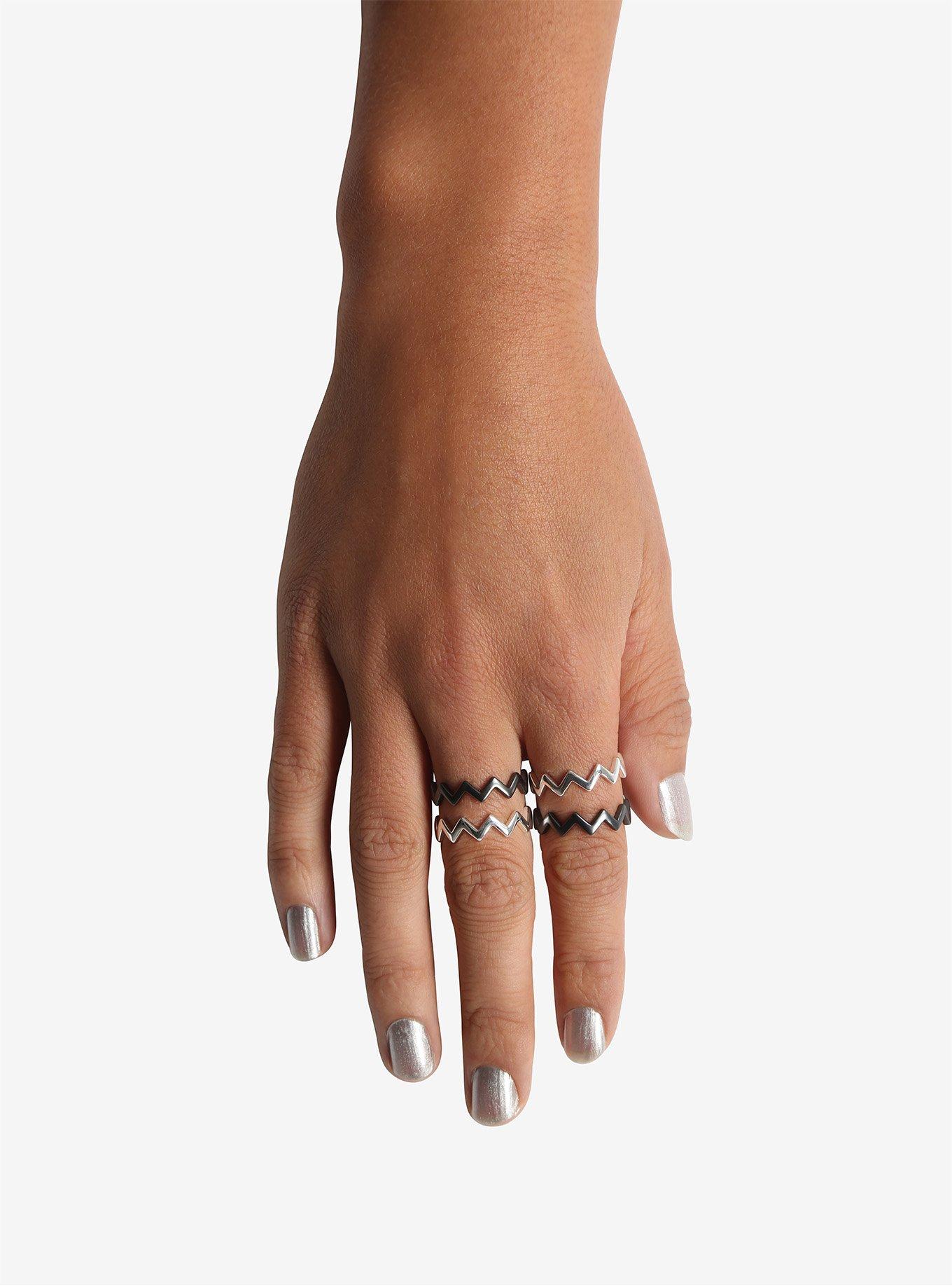 Twin Peaks ZigZag Stacking Silver Ring Set - BoxLunch Exclusive, SILVER, hi-res