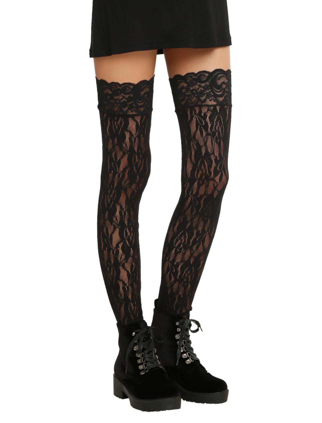 Black Lace On Lace Thigh Highs, , hi-res