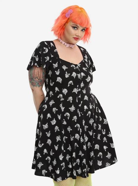 Cat Print Button-Front Dress Plus Size | Hot Topic