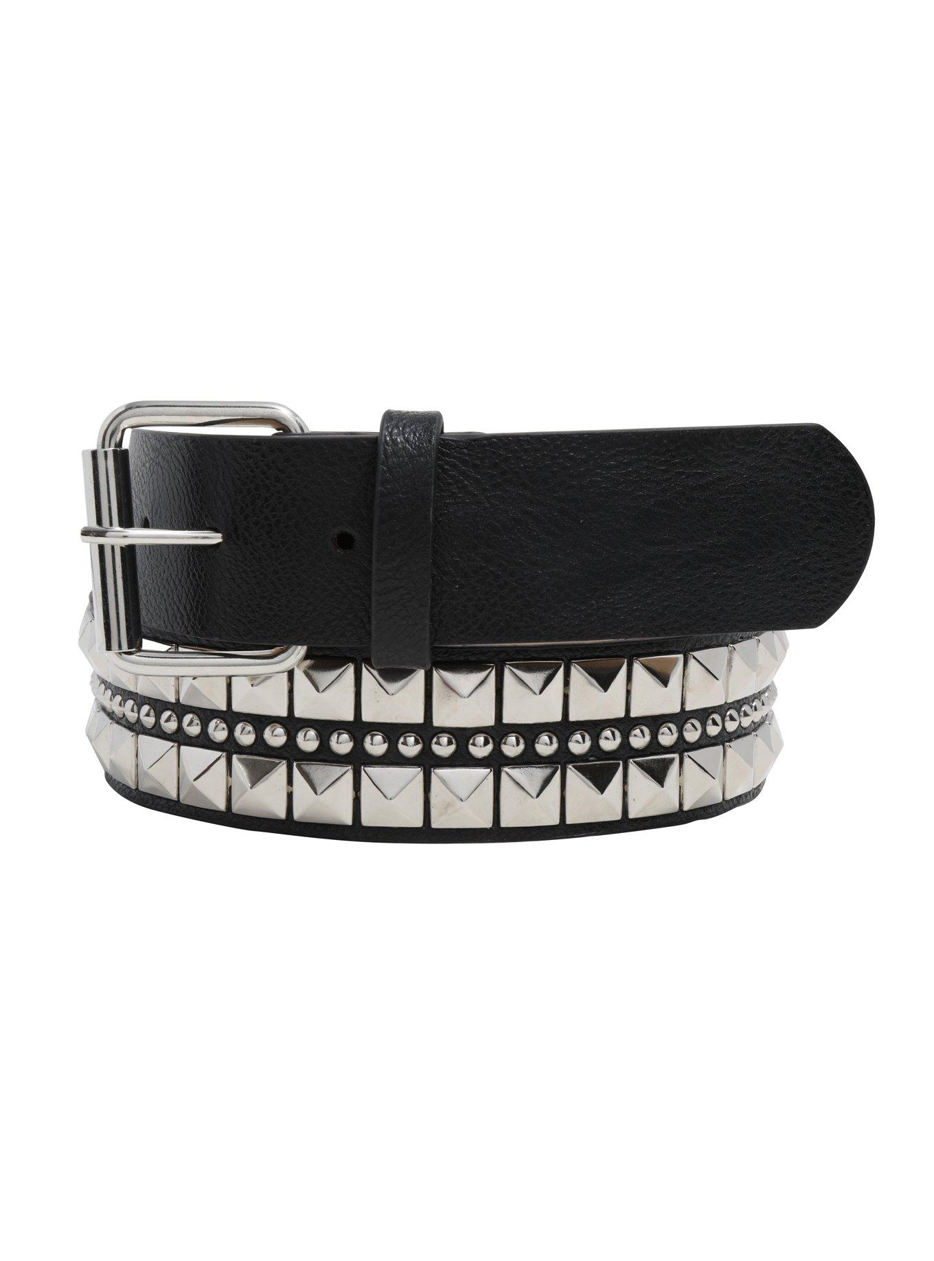 Black 3 Row Pyramid & Circle Stud Belt | Hot Topic