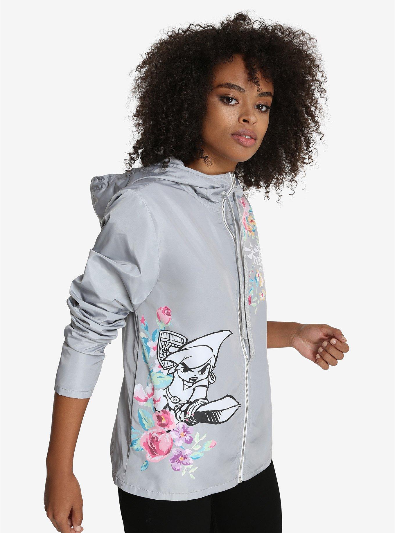 Nintendo The Legend Of Zelda Floral Link Womens Windbreaker - BoxLunch Exclusive, GREY, hi-res