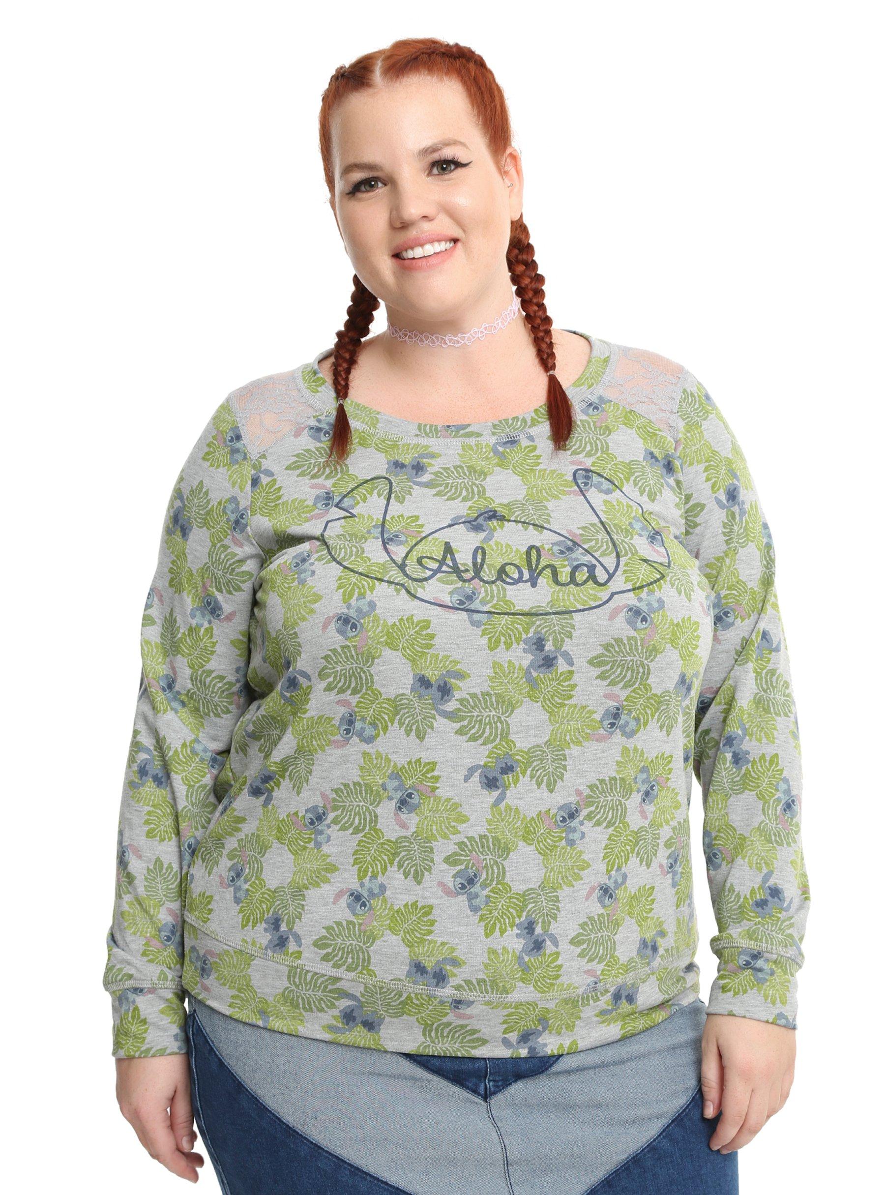 Disney Lilo & Stitch Alhoa Foliage Girls Sweatshirt Plus Size, GREY, hi-res