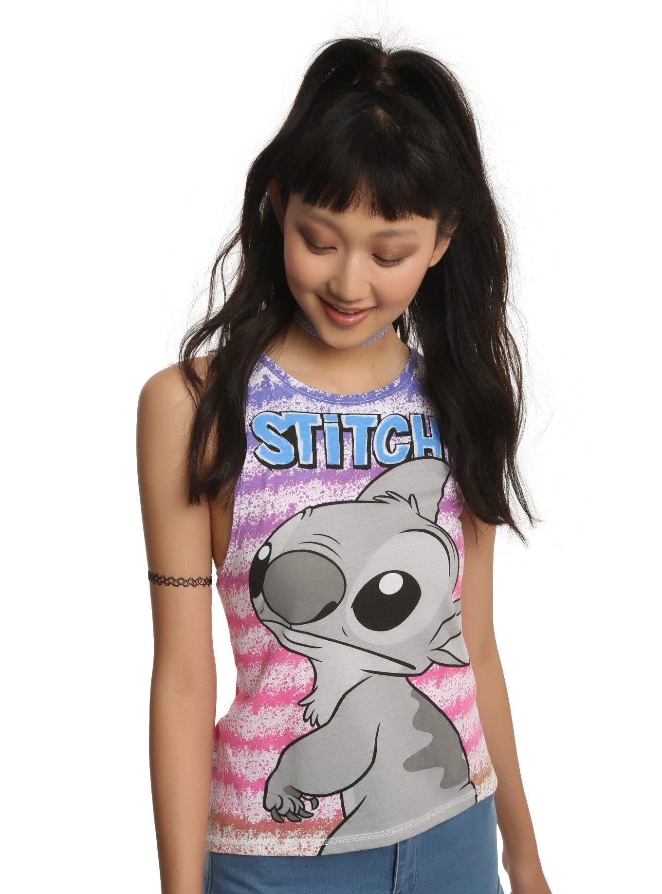 Disney Lilo & Stitch Rainbow Stripe Side Slit Girls Tank Top, WHITE, hi-res