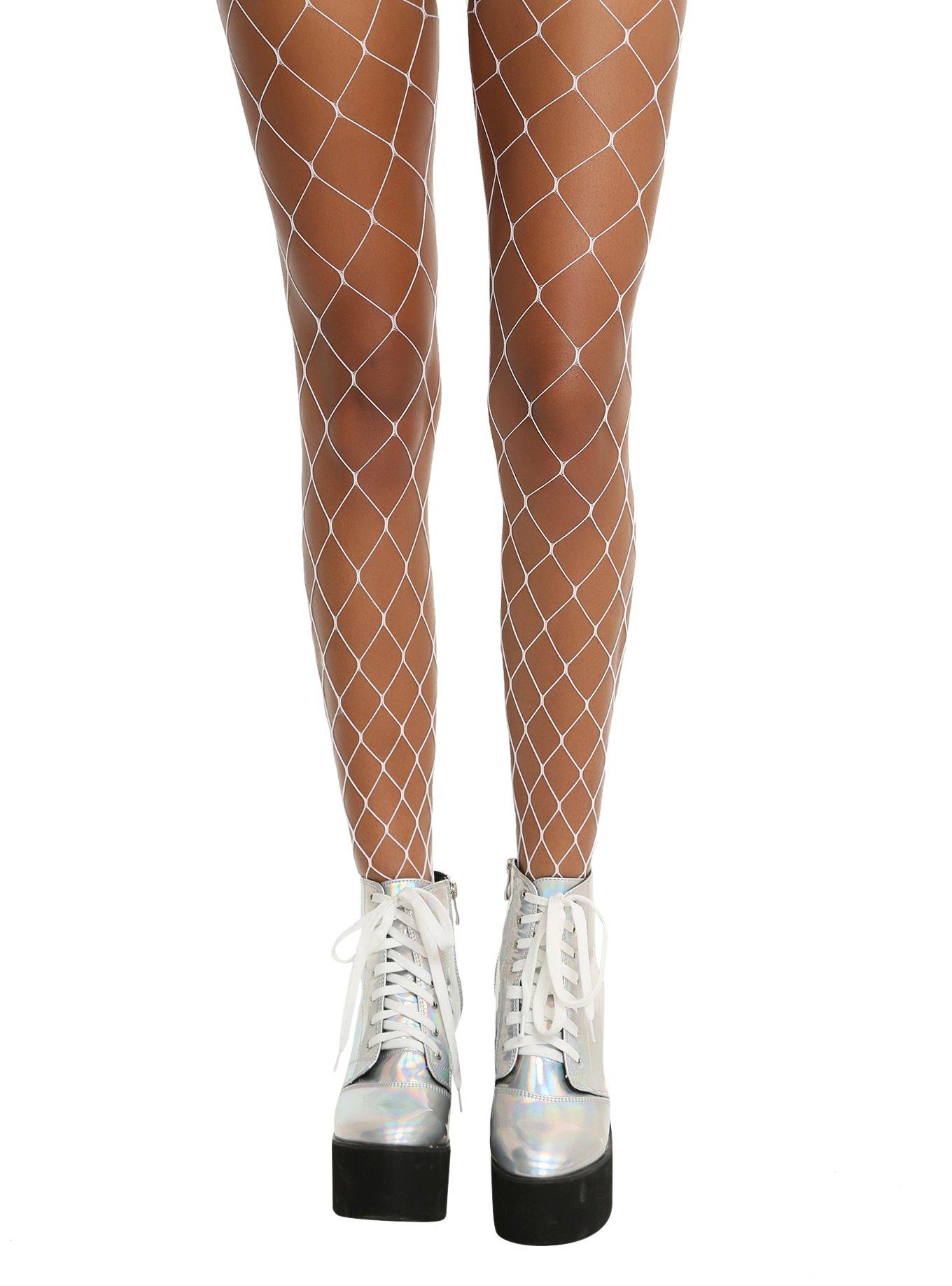 Hot Topic Black Heart White Fishnet Tights One Size Fits Most #45974