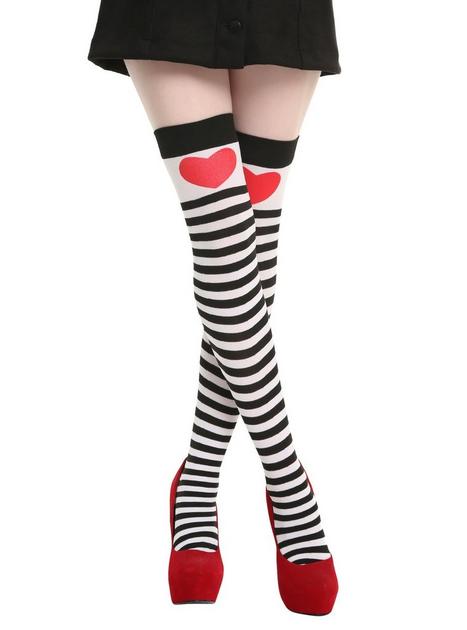 Black & White Striped Heart Thigh Highs | Hot Topic