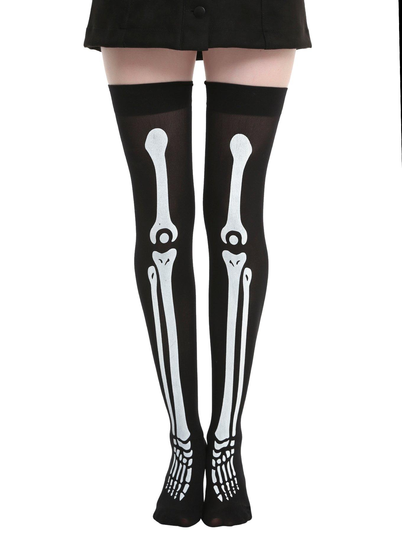 Skeleton Sheer Thigh Highs, , hi-res