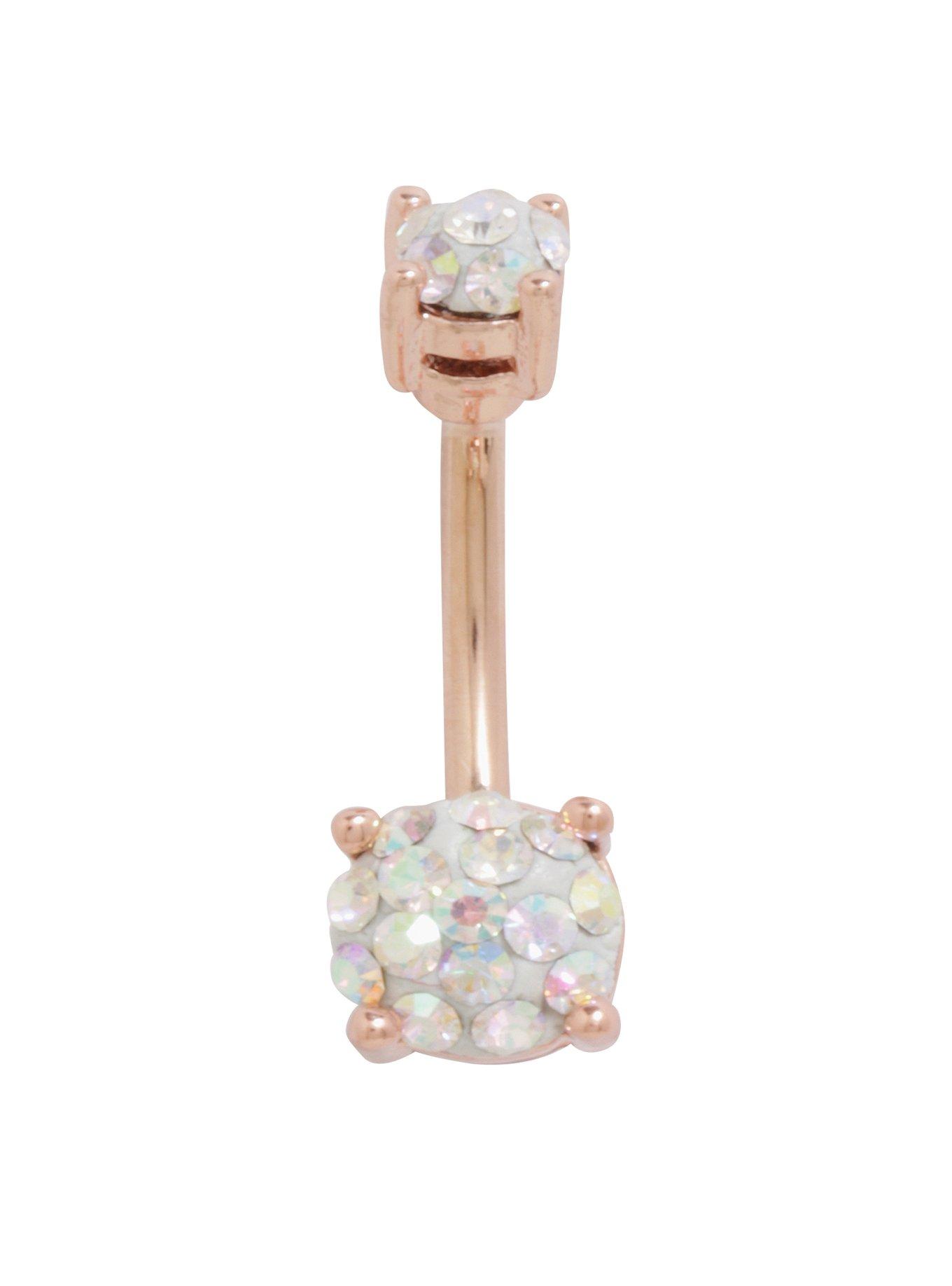 14G Rose Gold AB Gem Sprinkle Navel Barbell, , hi-res