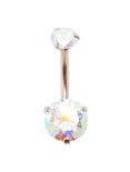 14G Gold Faceted Rainbow AB Gems Navel Barbell, , hi-res