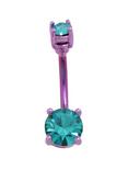 14G Purple Turquoise Pronged CZ Gem Navel Barbell, , hi-res