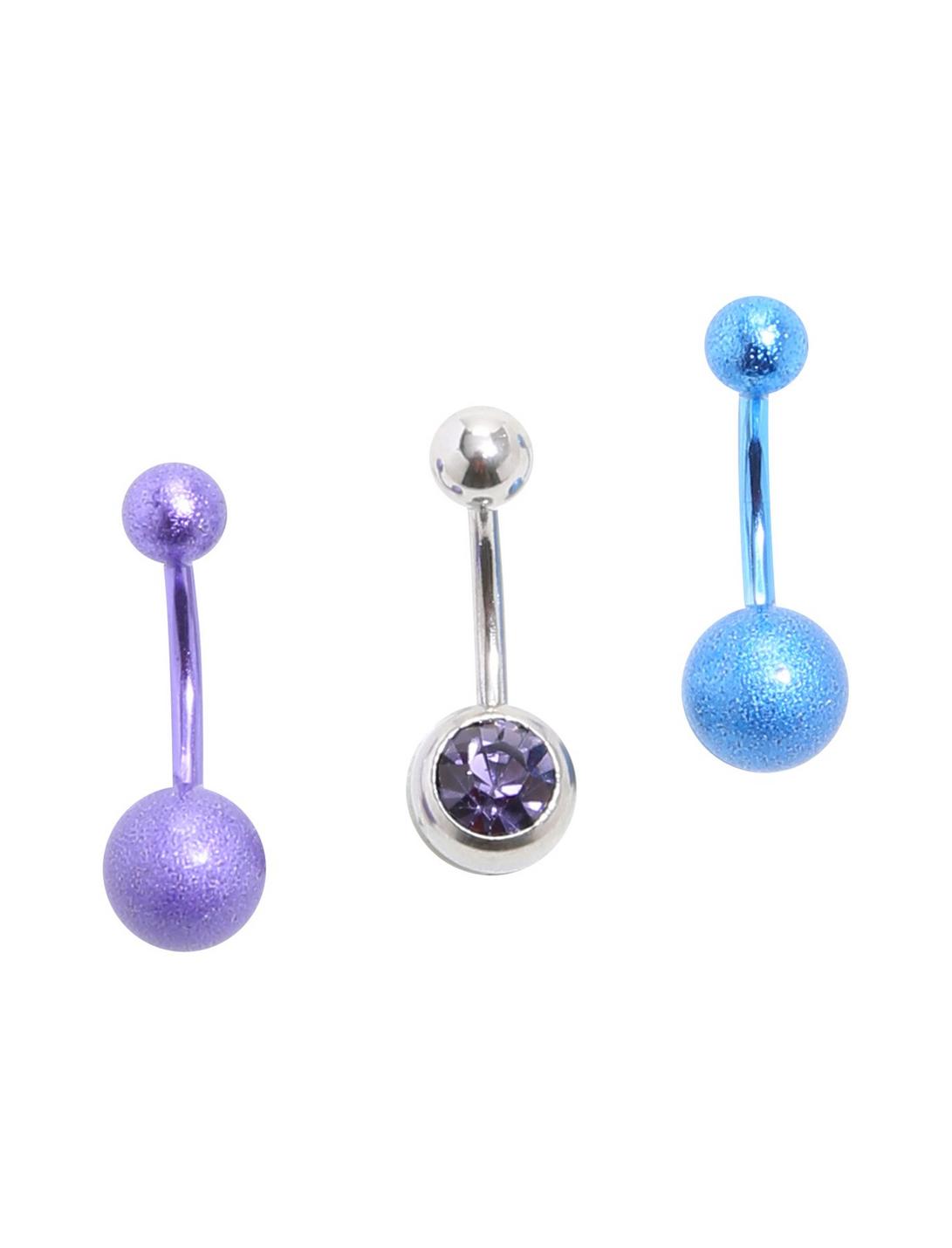 Purple & Blue Shimmer Navel Barbell 3 Pack, , hi-res