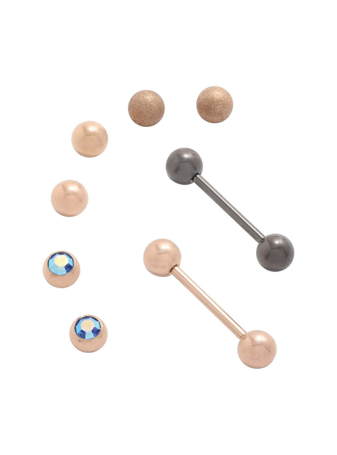 14G Rose Gold & Black Surgical Steel Tongue Barbell 2 Pack, , hi-res