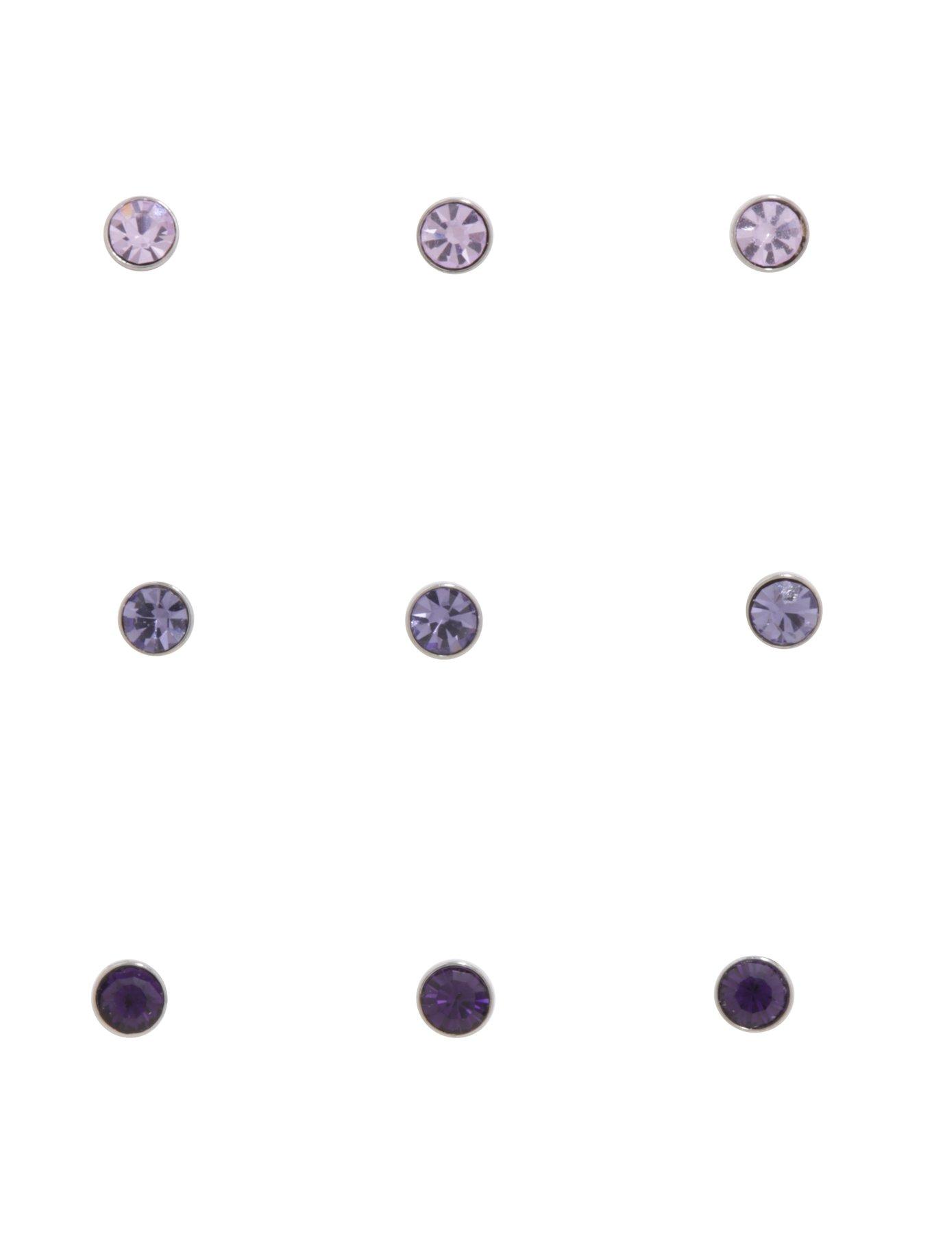 Steel Purple Ombre Gem Nose Studs 9 Pack, MULTI, hi-res