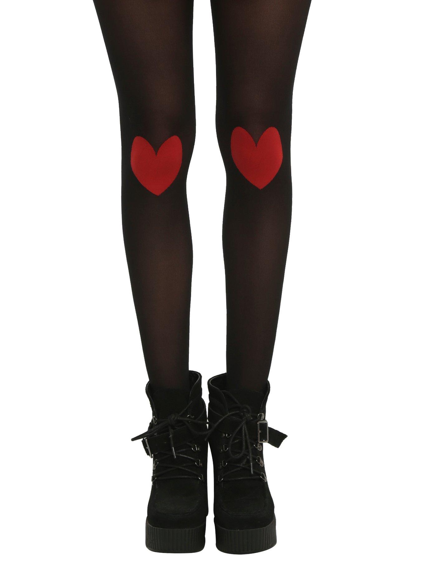 Black Sheer Heart Knee Tights